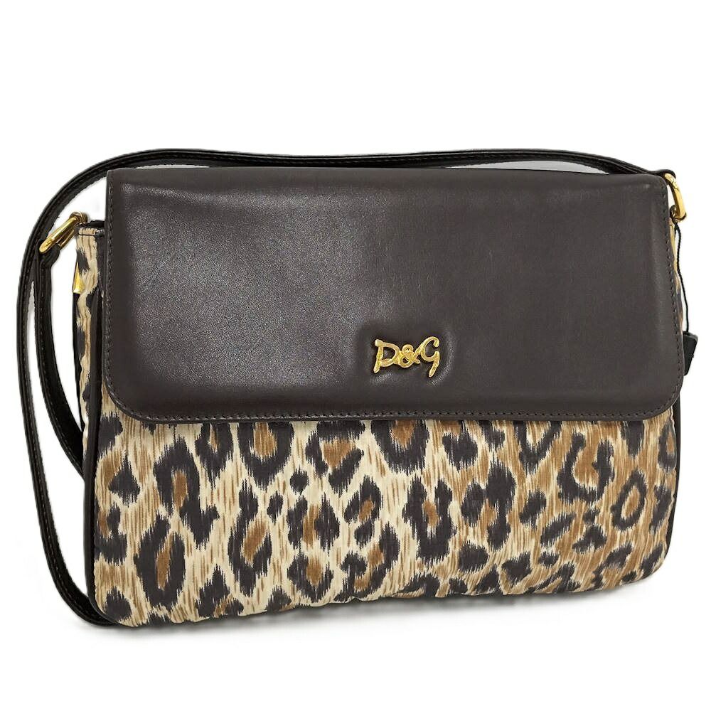 DOLCE & GABBANA ショルダーバッグ レオパード柄 レザー ベージュ ブラウン系