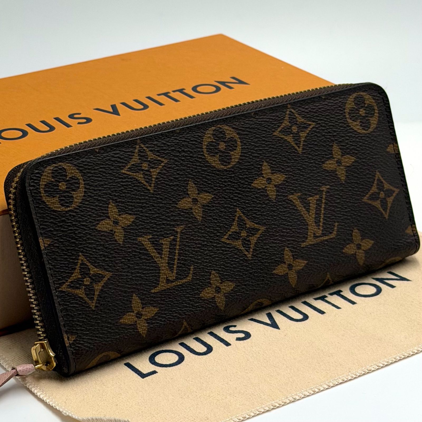 ルイヴィトン LOUIS VUITTON モノグラム ポルトフォイユ クレマンス 長財布 ラウンドファスナー お札入れ レディース ブラウン ピンク M61298
