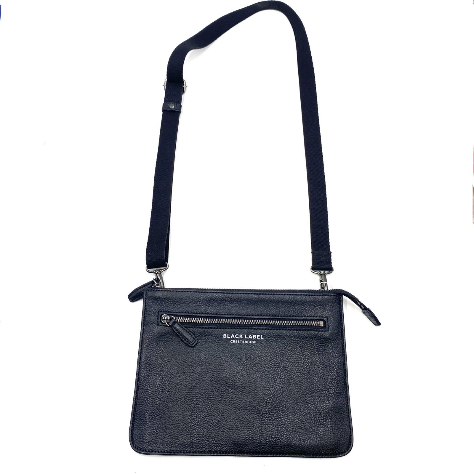 極上美品　BLACK LABEL ブラックレーベル　CRESTBRIDGE クレストブリッジ　ショルダーバッグ　斜めがけ　クロスボディ　ブラック　レザー