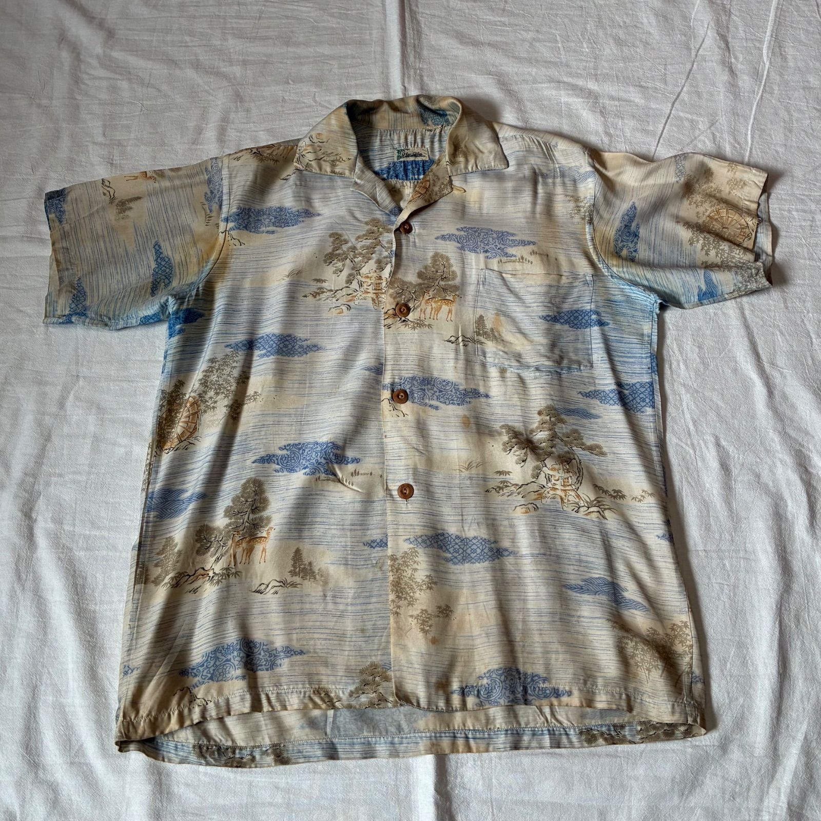 60s olu-olu アロハシャツ オープンカラー 鹿 松の木 水車 17,856円