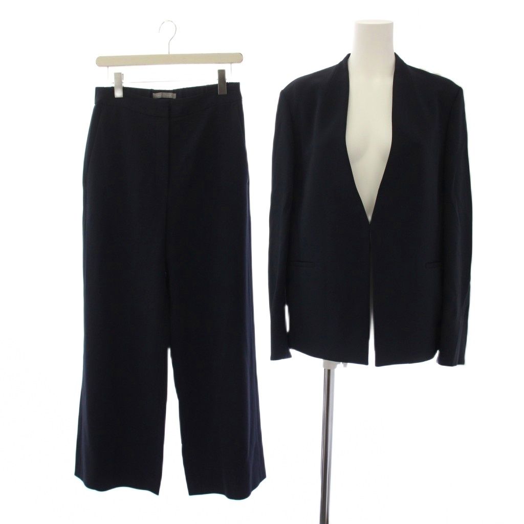 セオリーリュクス theory luxe 25SS LUVE Elia2 IDANA スーツ セットアップ 上下 ノーカラージャケット スラックスパンツ ジップフライ 42 紺 /BM
