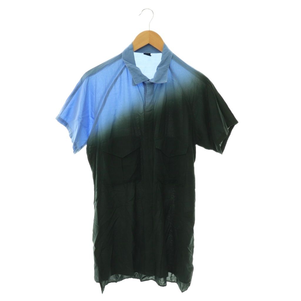 ワイズ Y's ヨウジヤマモト FLY FRONT RAGLAN グラデーション ハーフスリーブシャツ 2 ブルー チャコール /ES ■OS ■SH
