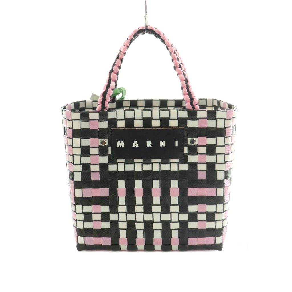 マルニ MARNI マルニマーケット ジャージーハンドルバッグ バスケットバッグ ハンドバッグ 黒 白 ピンク /MI ■OS ■SH