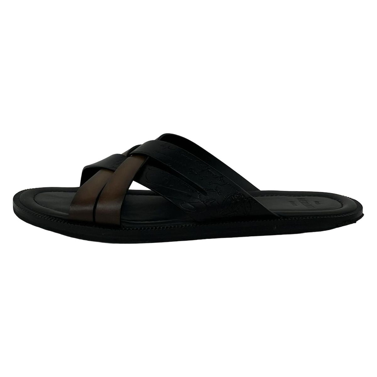 berluti(ベルルッティ) ビーチサンダル 9 1/2 メンズ シフノス スクリット S5439 黒×ブラウン 9.5 レザー