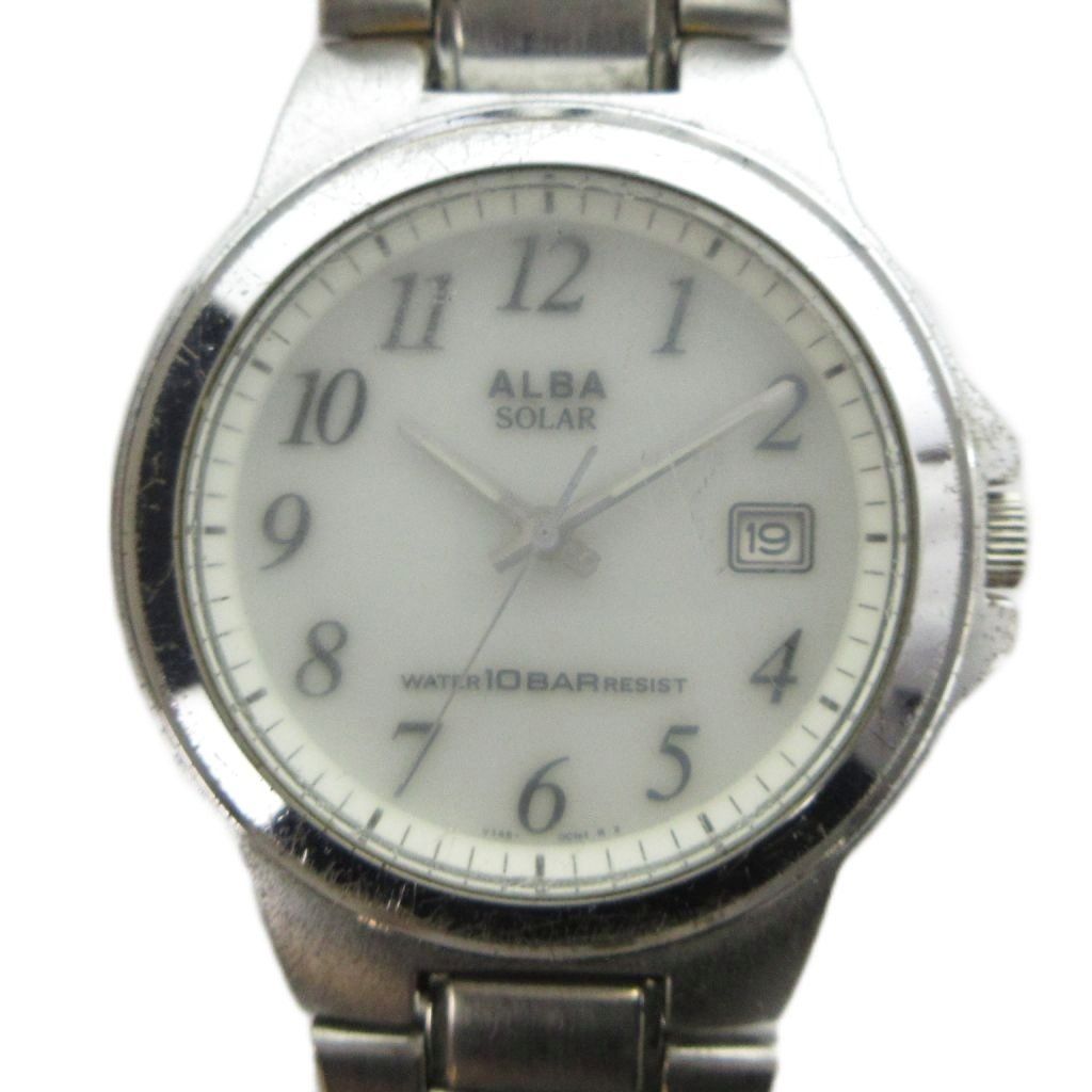 セイコー SEIKO ALBA アルバ V145-0BG0 腕時計 ソーラー ウォッチ カレンダー付き シルバー色 ■GY18 /MQ
