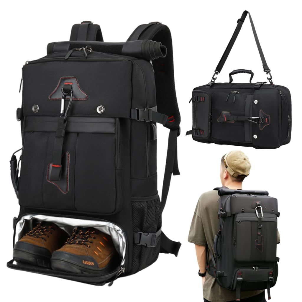 [karim] 大容量 バックパック ビジネスリュック スクエア型 60L 多機能 リュックサック 登山 旅行 キャンプ アウトドア ハイキング 防災 防水 黒 (60L) [60L]