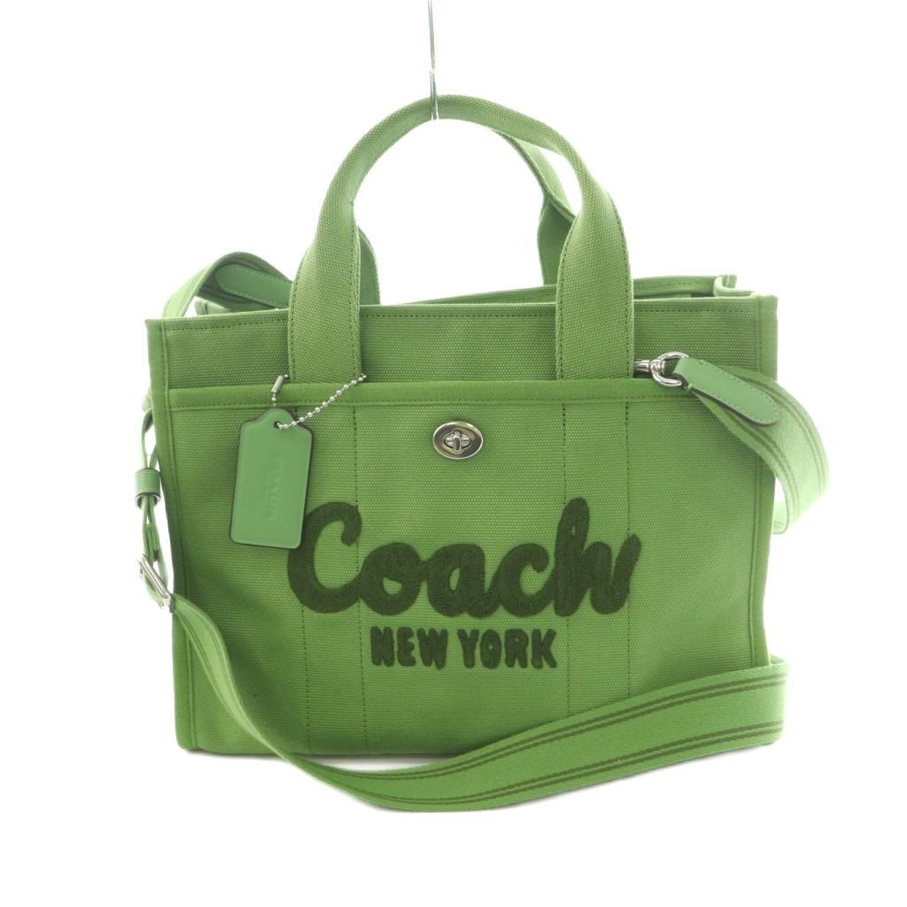 コーチ COACH 2WAY トートバッグ ショルダーバッグ キャンバス 緑 CP158 /MI ■GY42