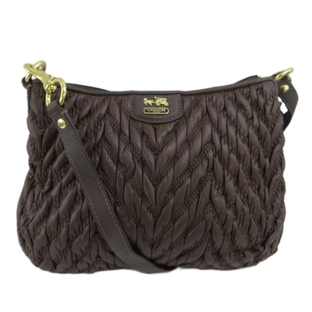 コーチ COACH ショルダーバッグ レザー シェブロンキルティング ロゴ ゴールド金具 茶色 ブラウン /XZ ■GY11