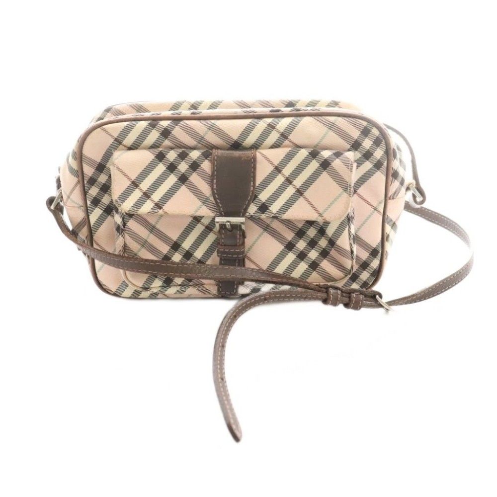 バーバリーブルーレーベル BURBERRY BLUE LABEL チェック柄ショルダーバッグ キャンバス レザー マルチカラー ピンク 茶 ブラウン /SS ■OS