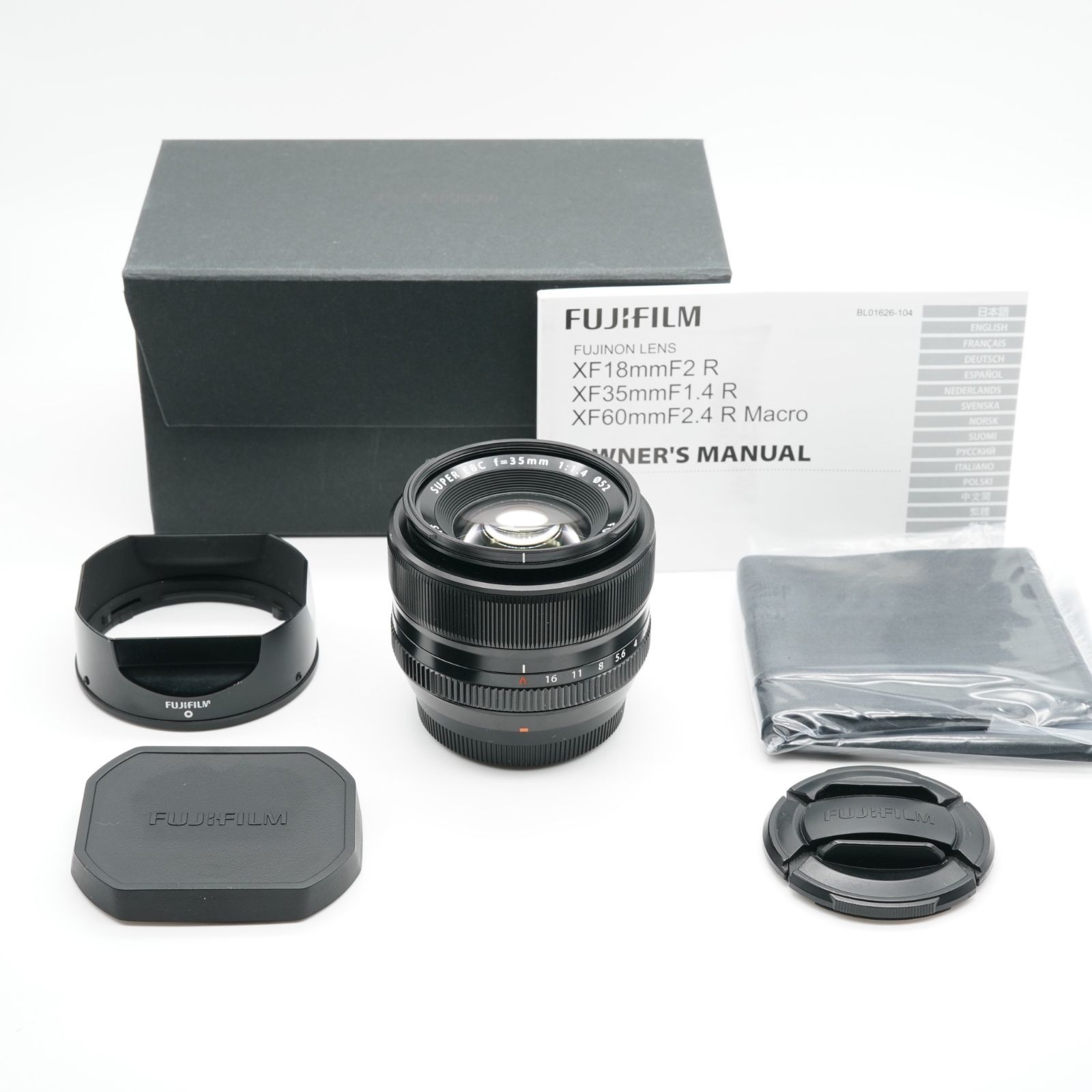 極上 FUJIFILM フジフイルム XF 35mm F1.4 R あると嬉しい純正フード(キズあり)付！