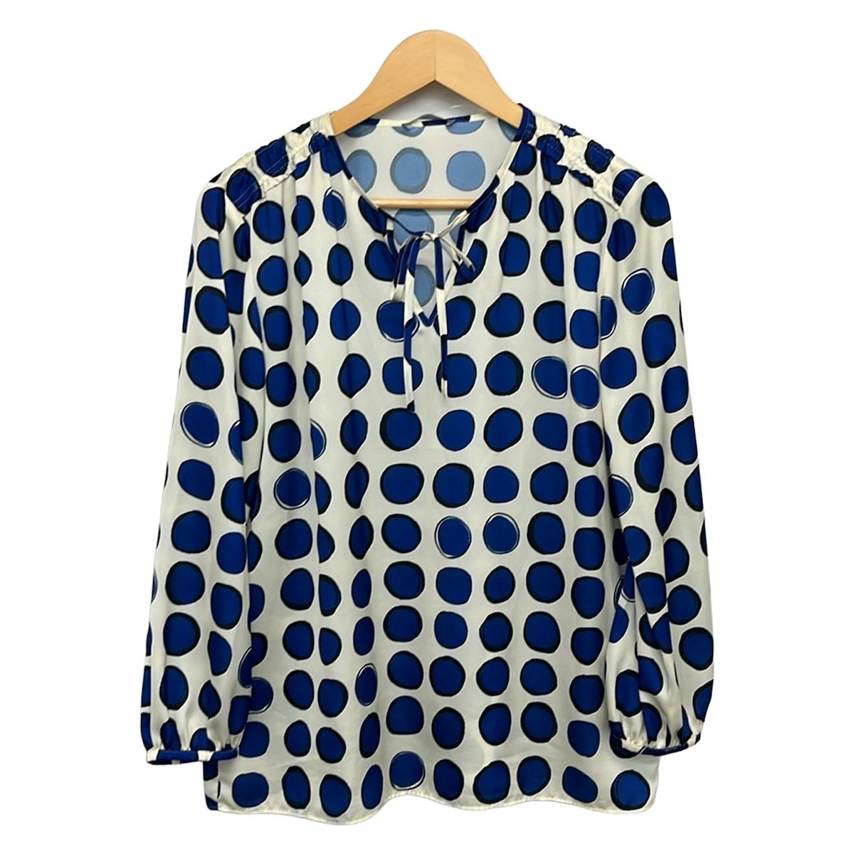 theory luxe(セオリーリュクス) 長袖カットソー サイズ40 M レディース美品 - アイボリー×ブルー×黒 Vネック/ドット柄