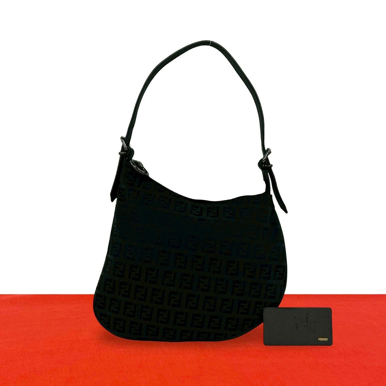 極 美品 FENDI フェンディ ヴィンテージ ズッキーノ FF 柄 キャンバス レザー ミニ ワンショルダーバッグ ハンドバッグ ブラック 黒 67983