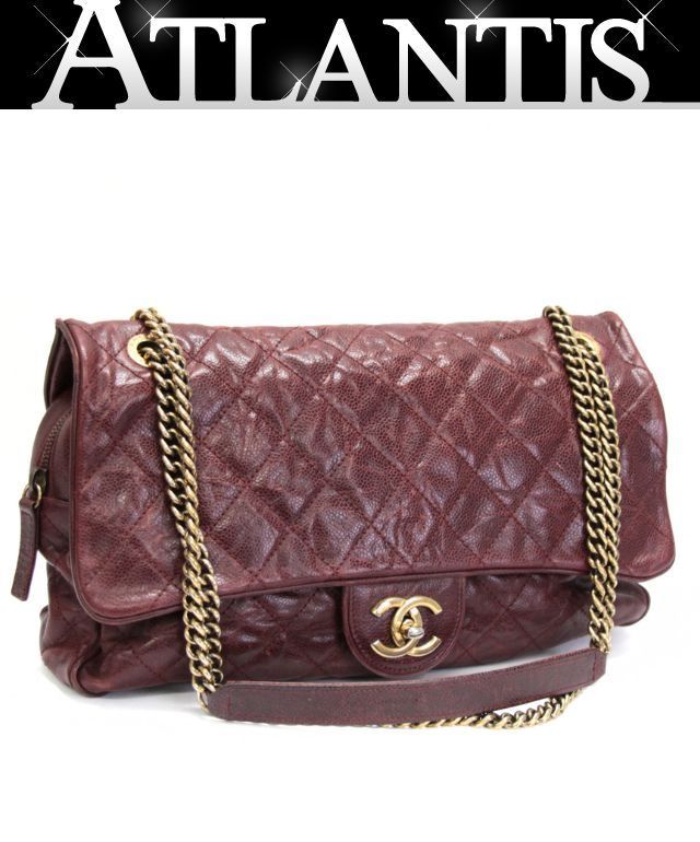 シャネル CHANEL マトラッセ Wチェーンショルダーバッグ ギャザー シワ加工 キャビア ボルドー G金具 16番台 【74783】