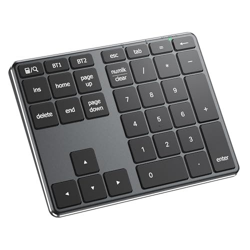 iClever テンキー Bluetooth ワイヤレス 数字 キーボード パンタグラフ式 Type-C充電 超薄型 金属構造 numlock連動 2台まで接続可能 ブルートゥース ナンバーパッド 34キー mac テンキー 片手デバイス W 8a1cf49e