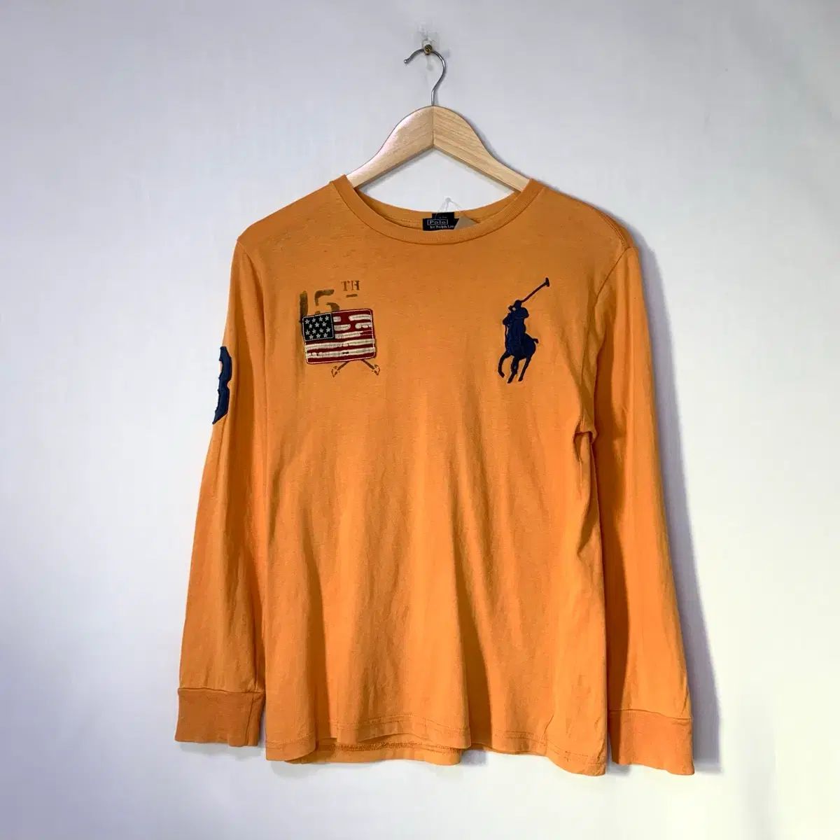 ポロラルフローレン ビックポニー 星条旗 パッチ ヴィンテージ ロングスリーブ Tシャツ オレンジ