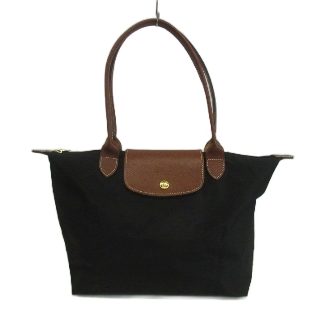 ロンシャン LONGCHAMP ル プリアージュ Le Pliage トートバッグ 肩掛け ナイロン レザー ロゴ 黒 ブラック 茶色 ブラウン /XZ ■GY17