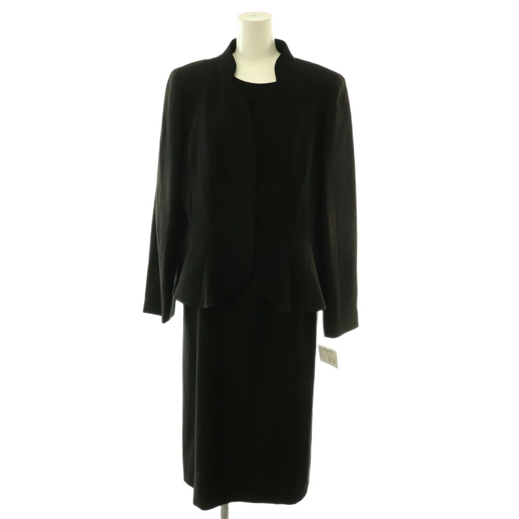 ランバン LANVIN ワンピース ジャケットセット ノーカラー 総裏地 42 ブラック /CX ■GY11