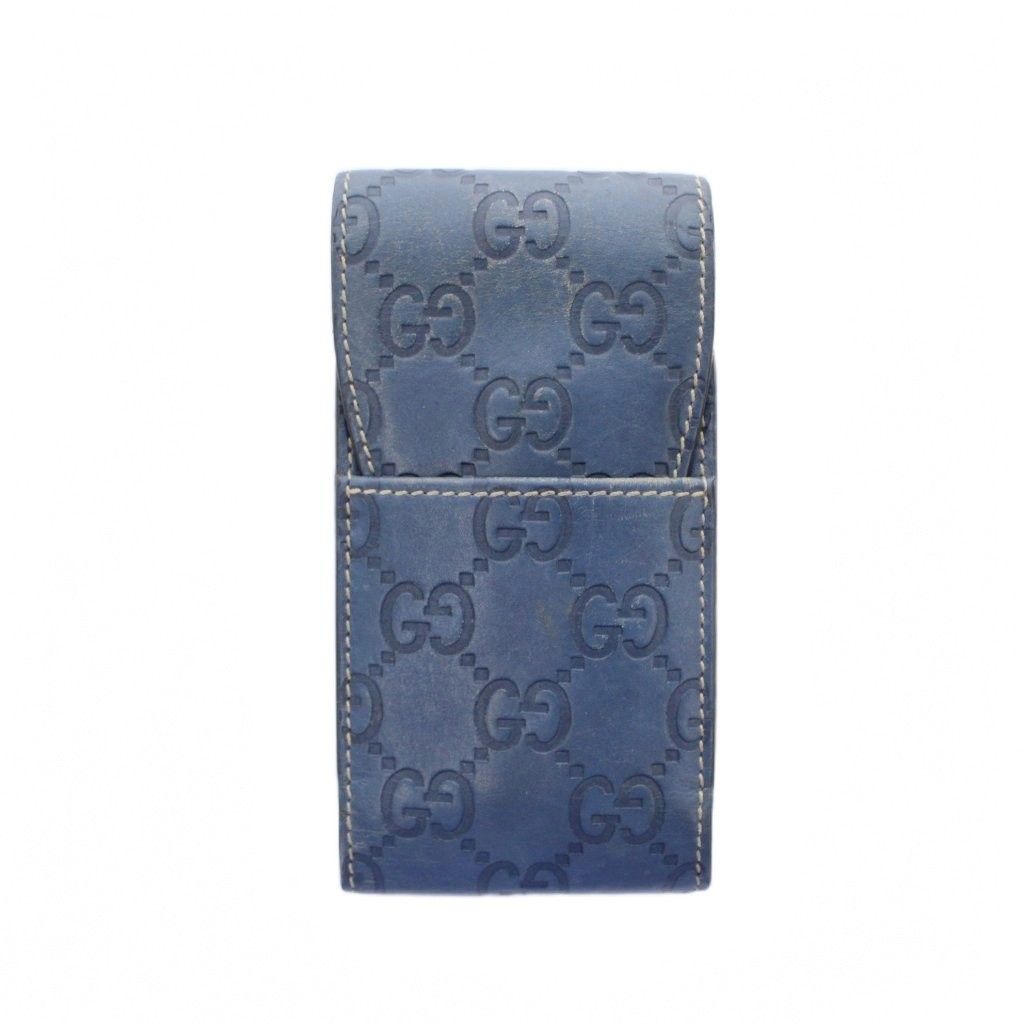 グッチ GUCCI シガレットケース 青 GG柄 エンボス加工 ステッチ