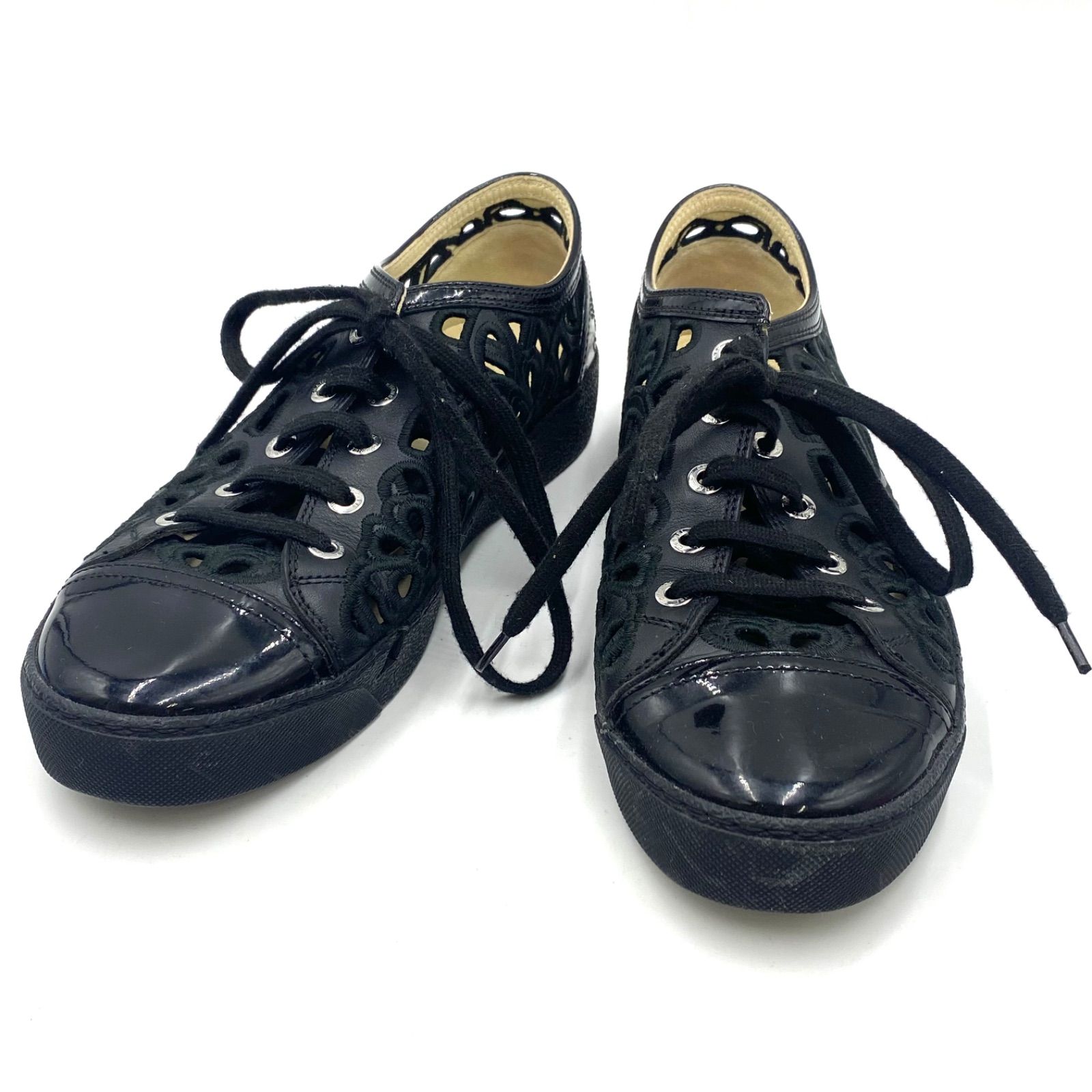 CHANEᏞシャネル　ココマークマトラッセスニーカー　38　24cm　厚底 N644-1】 CHANEL スニーカー 38 約24cm シャネル ココマーク ロゴ 厚底
