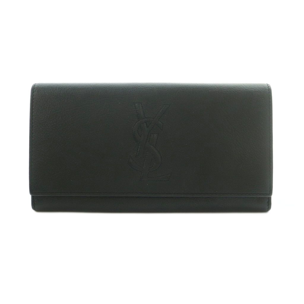 イヴサンローラン YVES SAINT LAURENT 長財布 フラップ 二つ折り 小銭入れ YSL ロゴ レザー 黒 /MI ■GY18