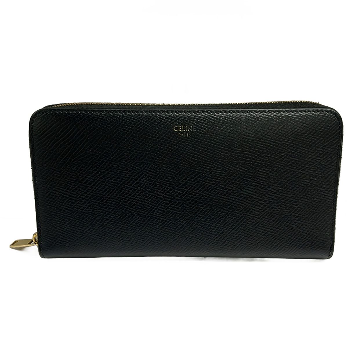 CELINE(セリーヌ) 長財布美品 ラージジップドウォレット 黒 ラウンドファスナー レザー