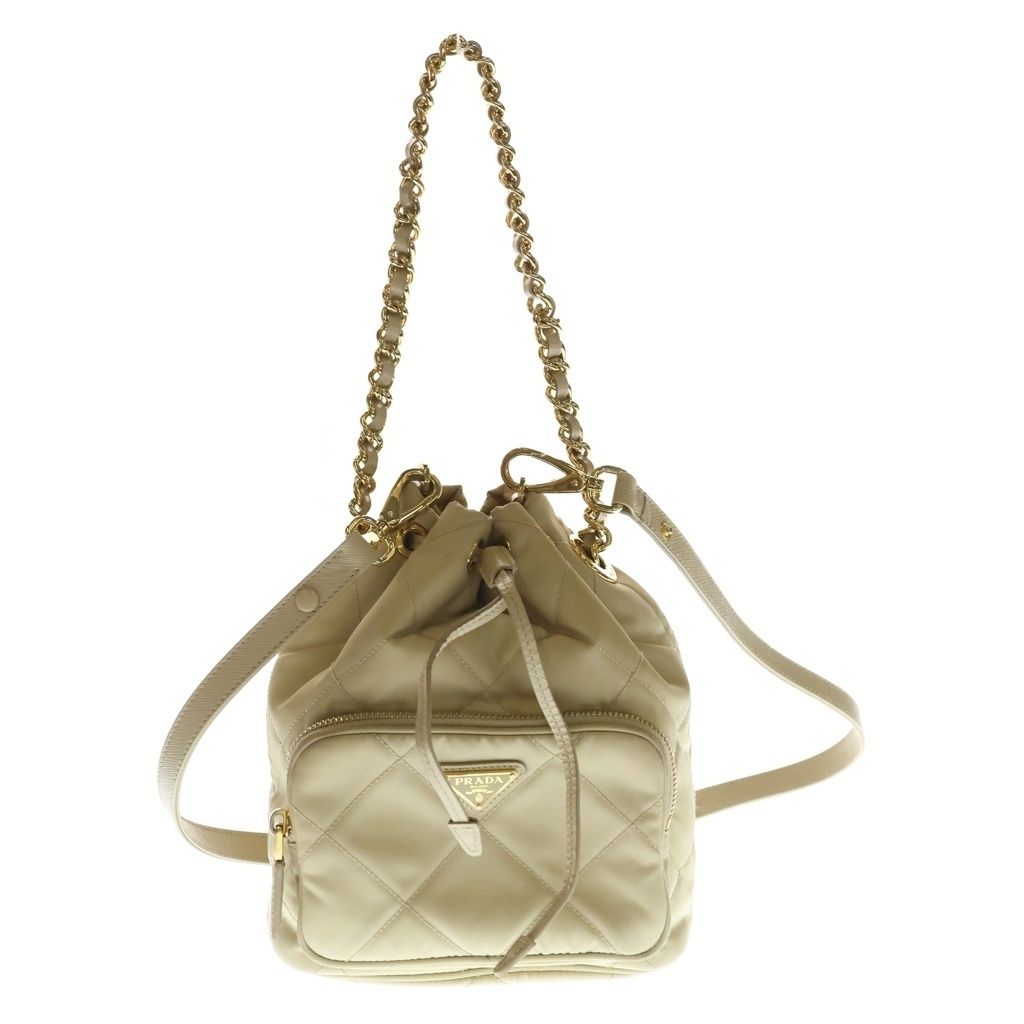 PRADA (プラダ) Re-Edition 1995 Chaine Re-Nylon Shoulder Bag 1BH038 リナイロン チェーンショルダーバッグ ベージュ/ゴールド レディース