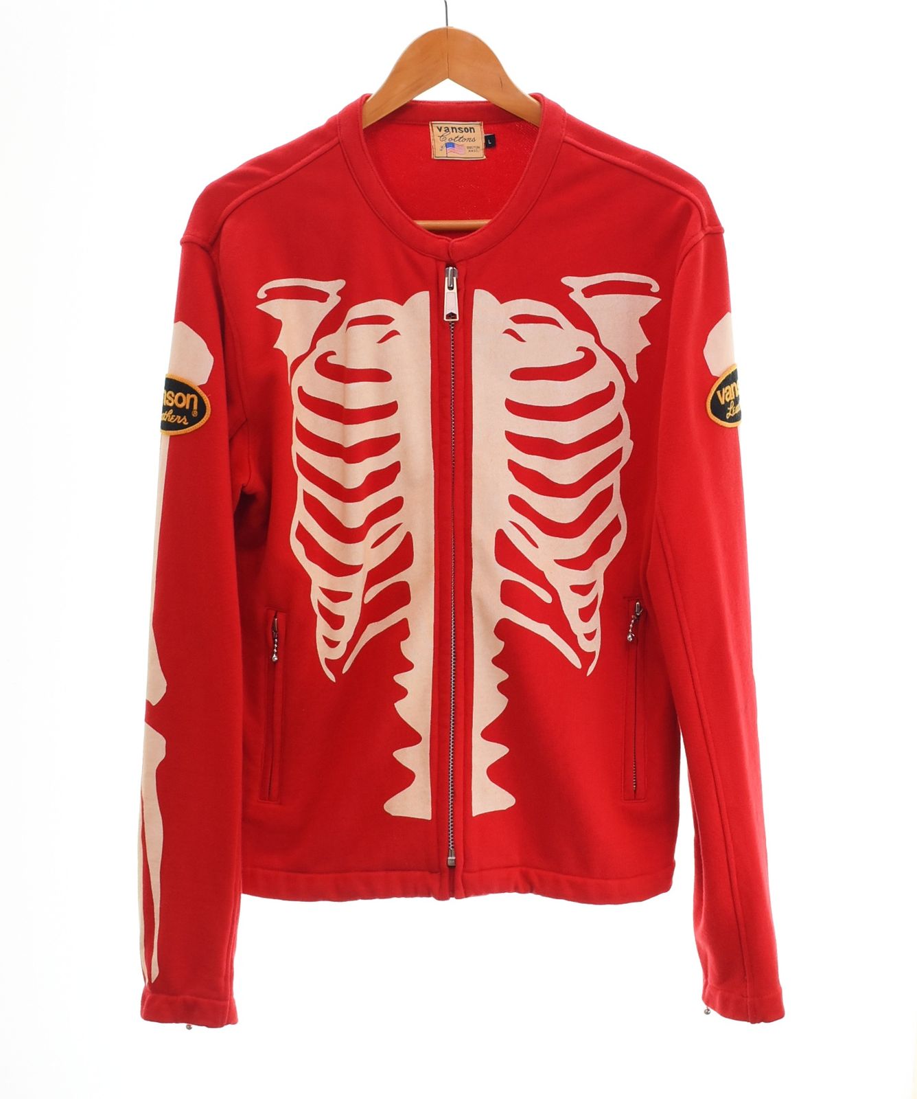 バンソン VANSON BONE SKULL TRUCK JACKETボーン スカル トラック ジャケット 骨 ジャケット レッド Lサイズ 103MT-4647