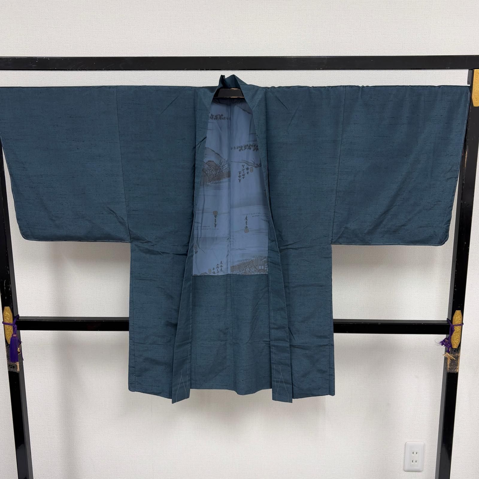 平和屋着物∞男性 長羽織 紬地 幾何学文 正絹 逸品 CABE5104ua
