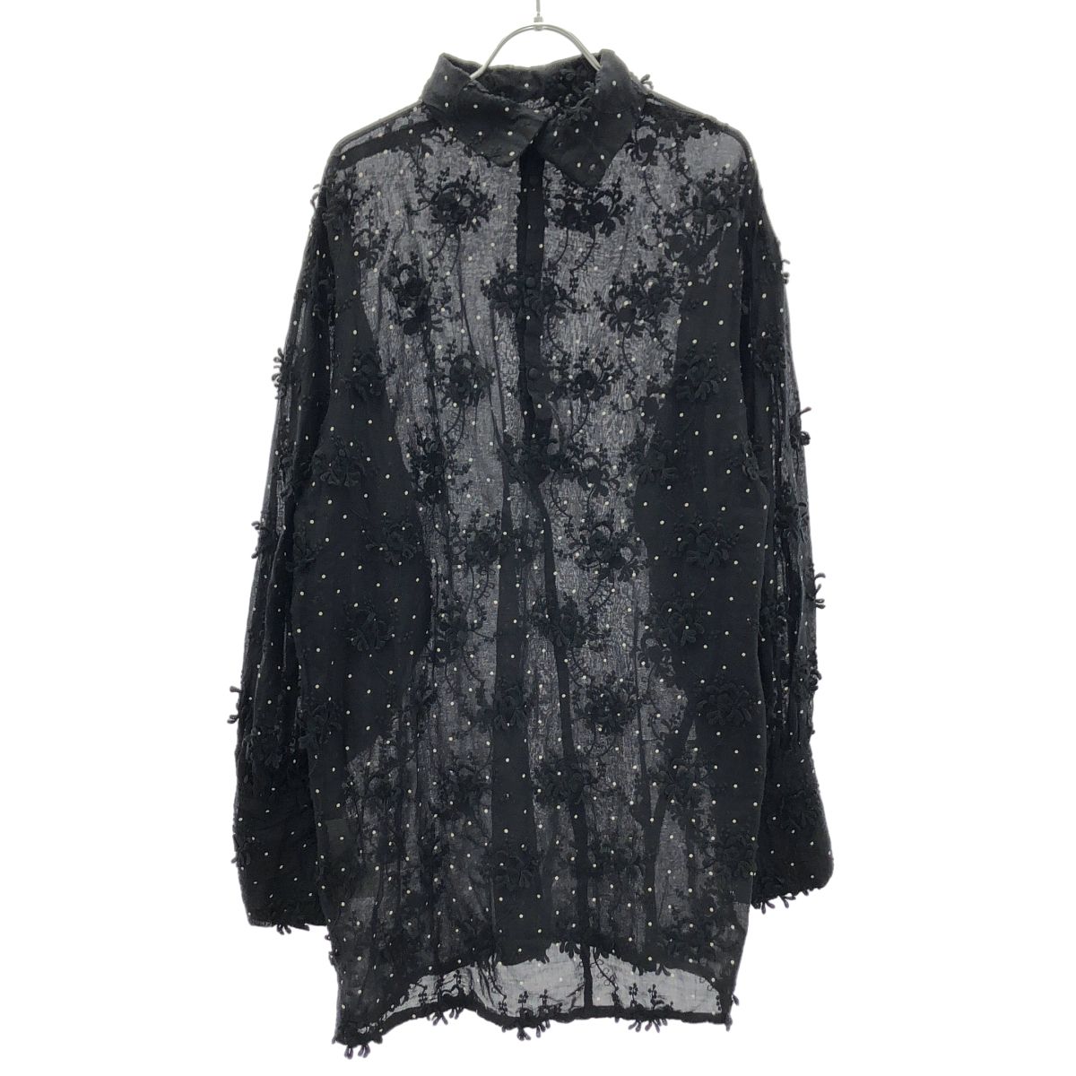 crinkle crinkle crinkle クリンクル クリンクル クリンクル フラワーエンブロイダリードットシアーシャツ CC-3024 ブラック F