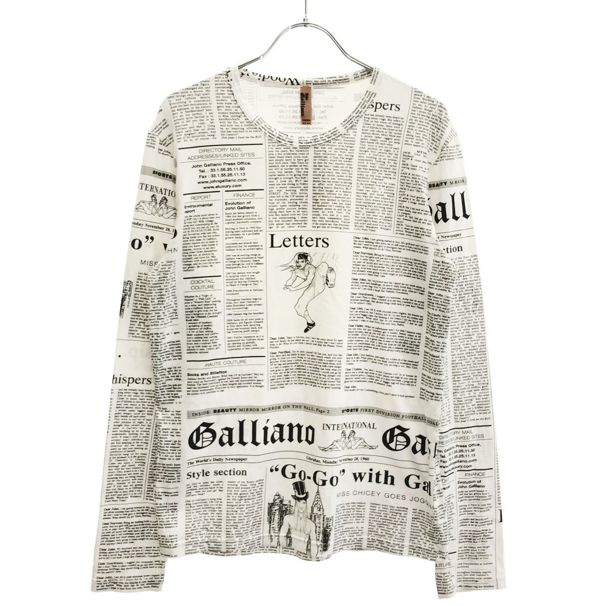 John Galliano ジョンガリアーノ UNDER WEAR ニュースペーパー ロングスリーブTシャツ ホワイト 46