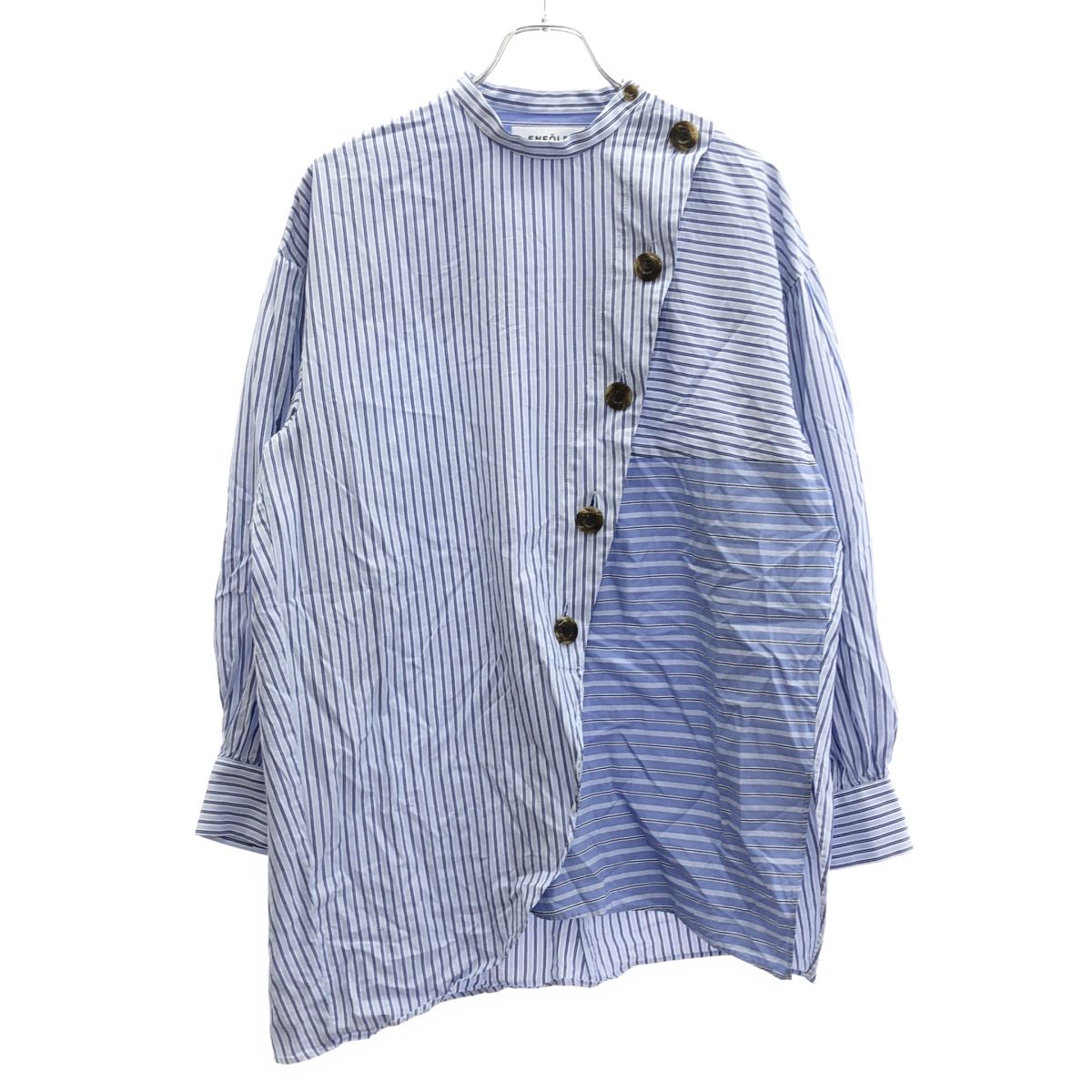ENFOLD エンフォルド 22AW ASYMMETRY BLOUSE アシンメトリーストライプ 
