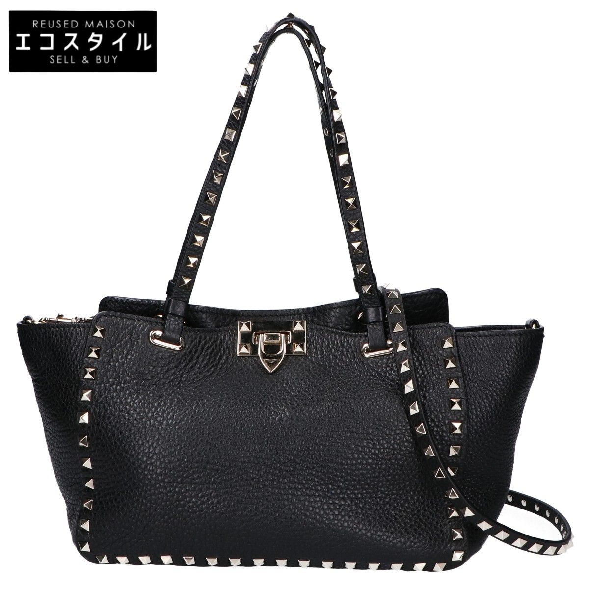 VALENTINO ヴァレンティノ MW2B0037VSF グレインレザー ロックスタッズ2WAYショルダーバッグ