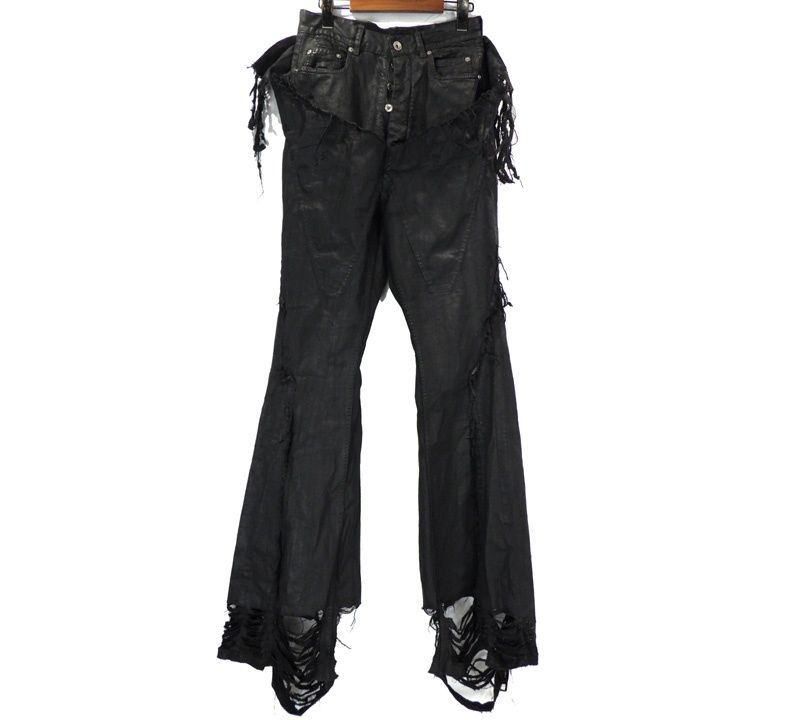リックオウエンス ダークシャドウ Rick Owens DRKSHDW 【 Frayed Flared Jeans DU01F4359 DBKSH 】 フレイド フレア ダメージ 加工 ブラック ジーンズ h8144