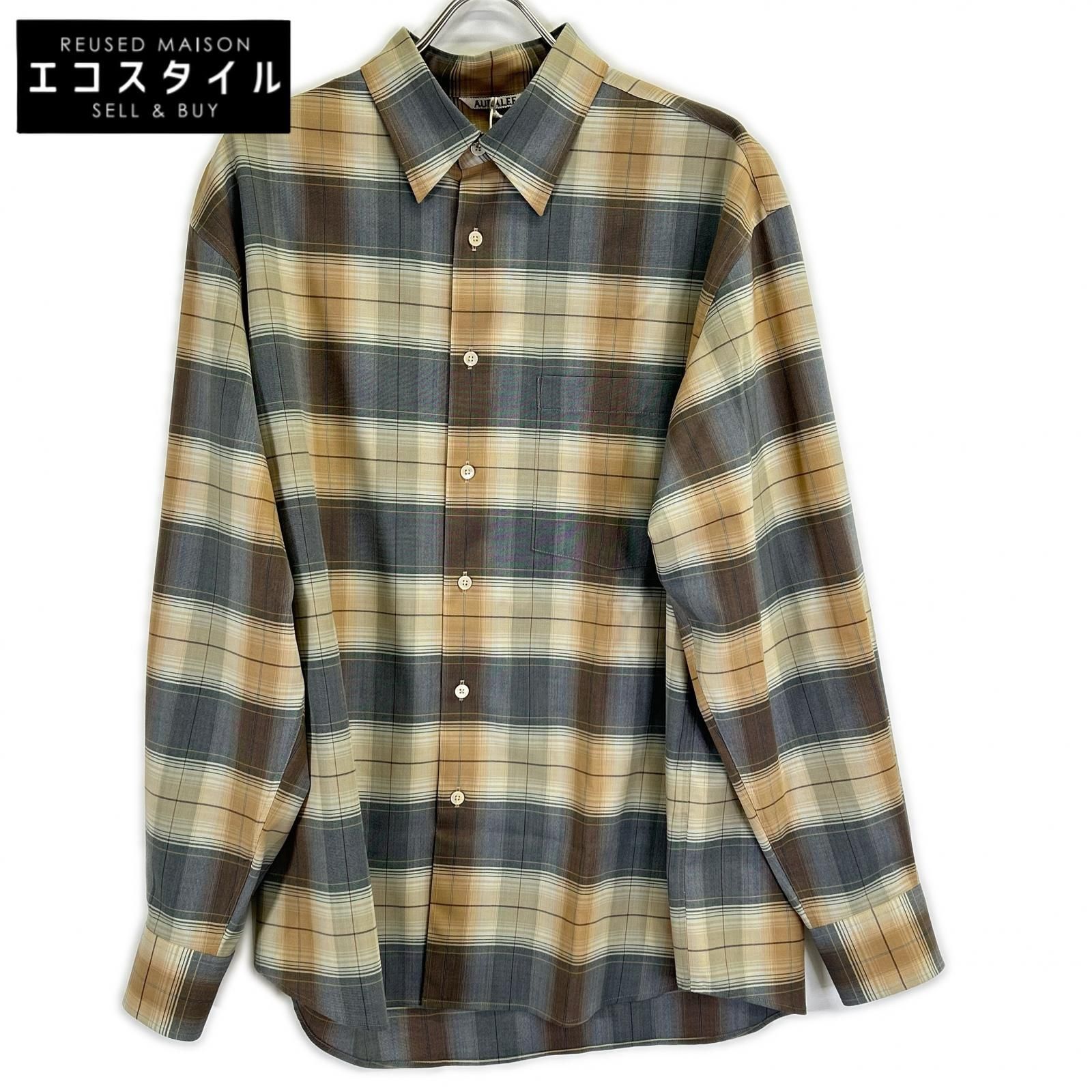 AURALEE　オーラリー　A26SS01LC ベージュ SUPER LIGHT WOOL CHECK SHIRT　5