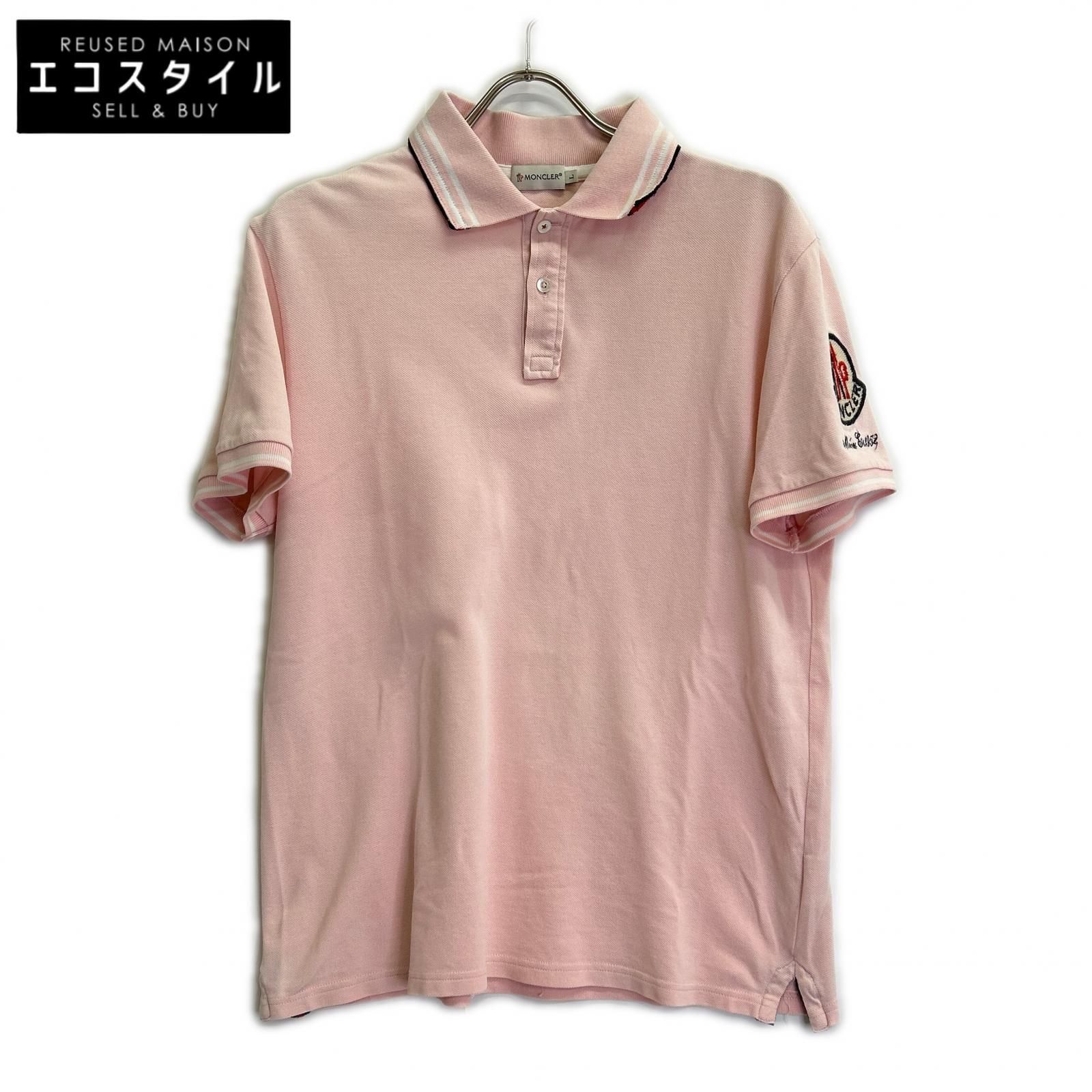 MONCLER　モンクレール　ピンク ビッグロゴ 半袖ポロシャツ　L