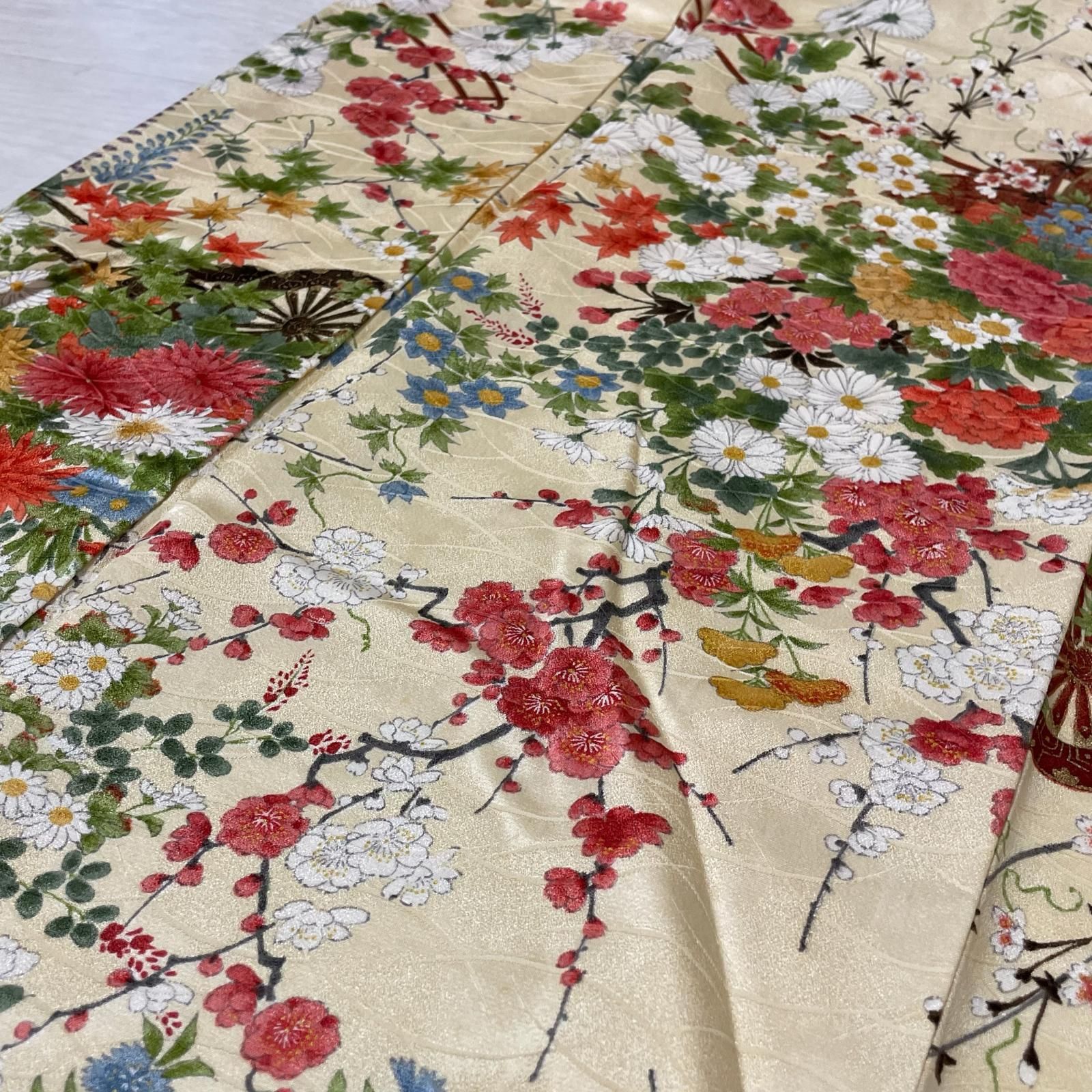 小紋 花車 華やかな花模様 着物 正絹 X-2482