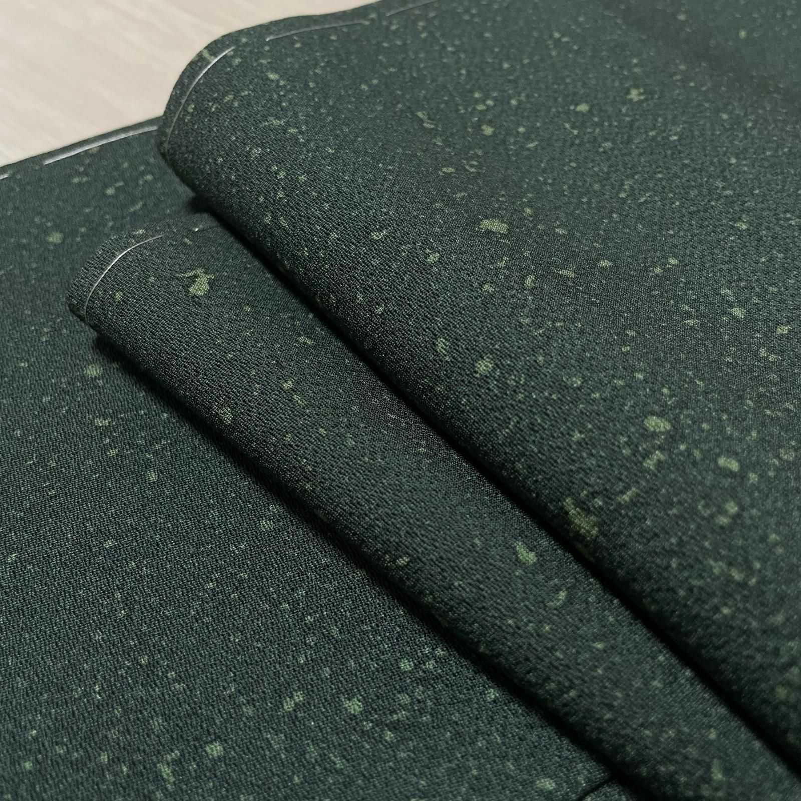 小紋 ちりめん たたき染め 深緑 着物 正絹 X-2500