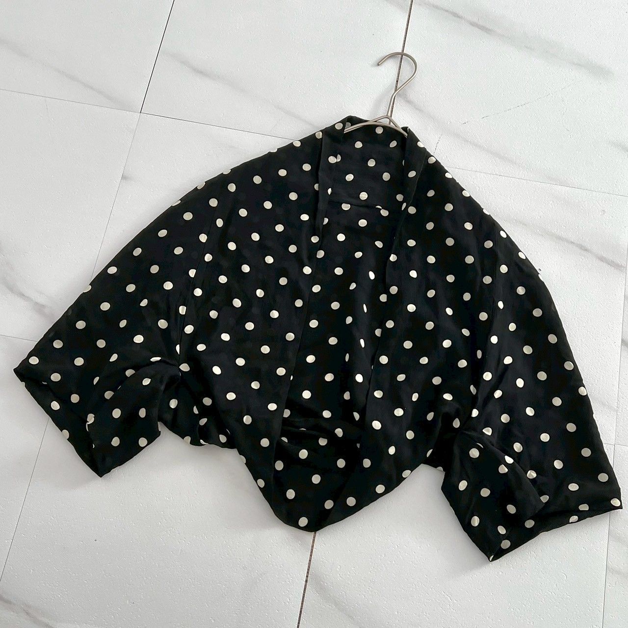 激レア✨YOHJI YAMAMOTO ヨウジヤマモト ドット柄変形ボレロブラウス トップス 水玉 ブラック ホワイト バイカラー 白黒 S