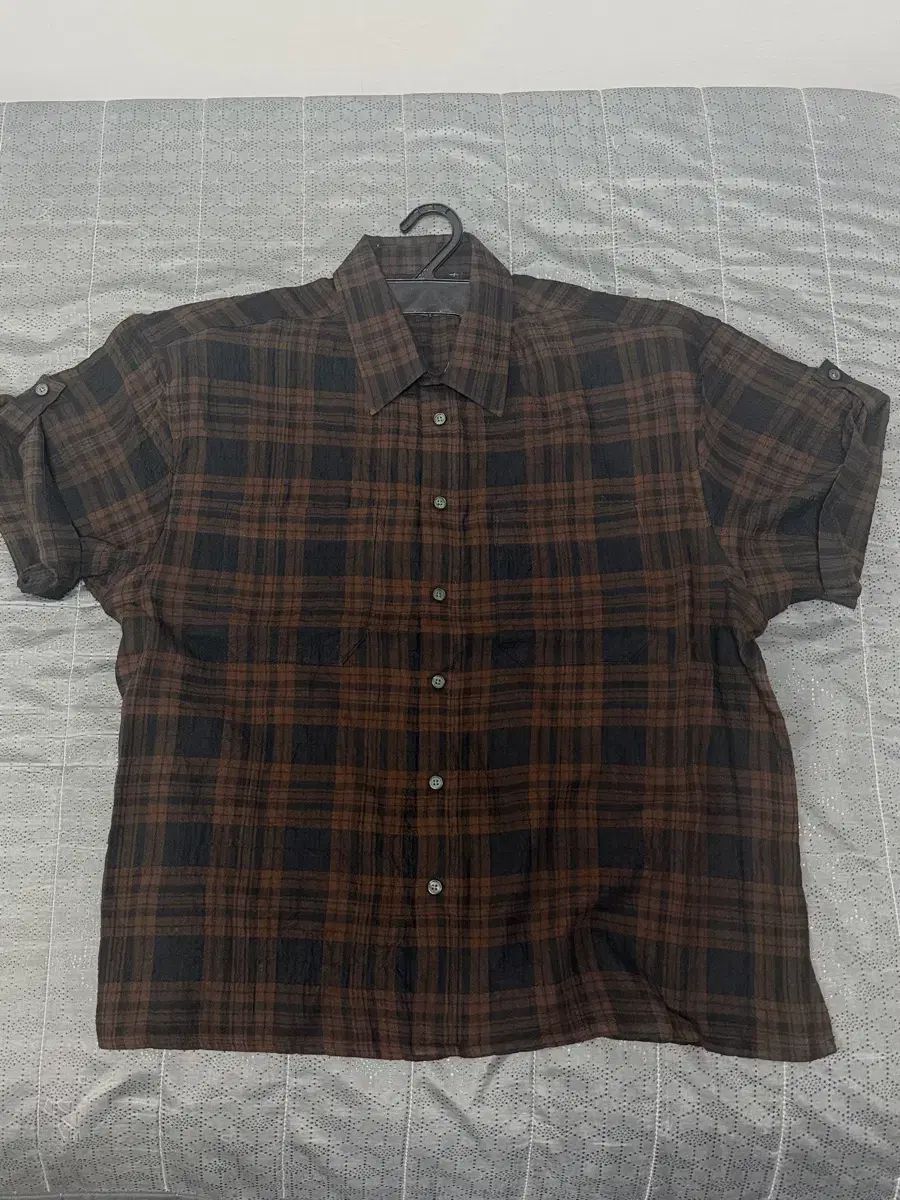 (新品) ブラウン ロールアップ CHECK 半袖 シャツ