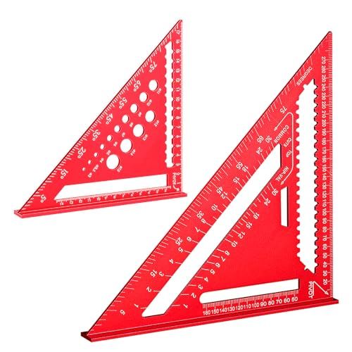 CMD 三角定規 木工用 丸鋸定規 2本セット 18*18cm 30*30cm 測定ツール アルミニウム合金 0-90度の多機能 正確な測定 両面目盛り 大工道具 分度器 建築製図 描画用多機能組み合わせ三角定規 ブラック (レッド)(沖縄・ 0eb931b8