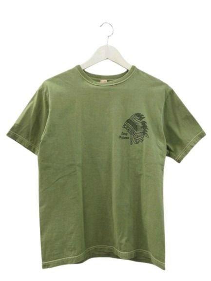 ザ フラットヘッド THE FLAT HEAD 3本針の1本外し Tシャツ 半袖 SOUTH DAKOTA グリーン系 カーキ 綿 コットン 38 M トップス