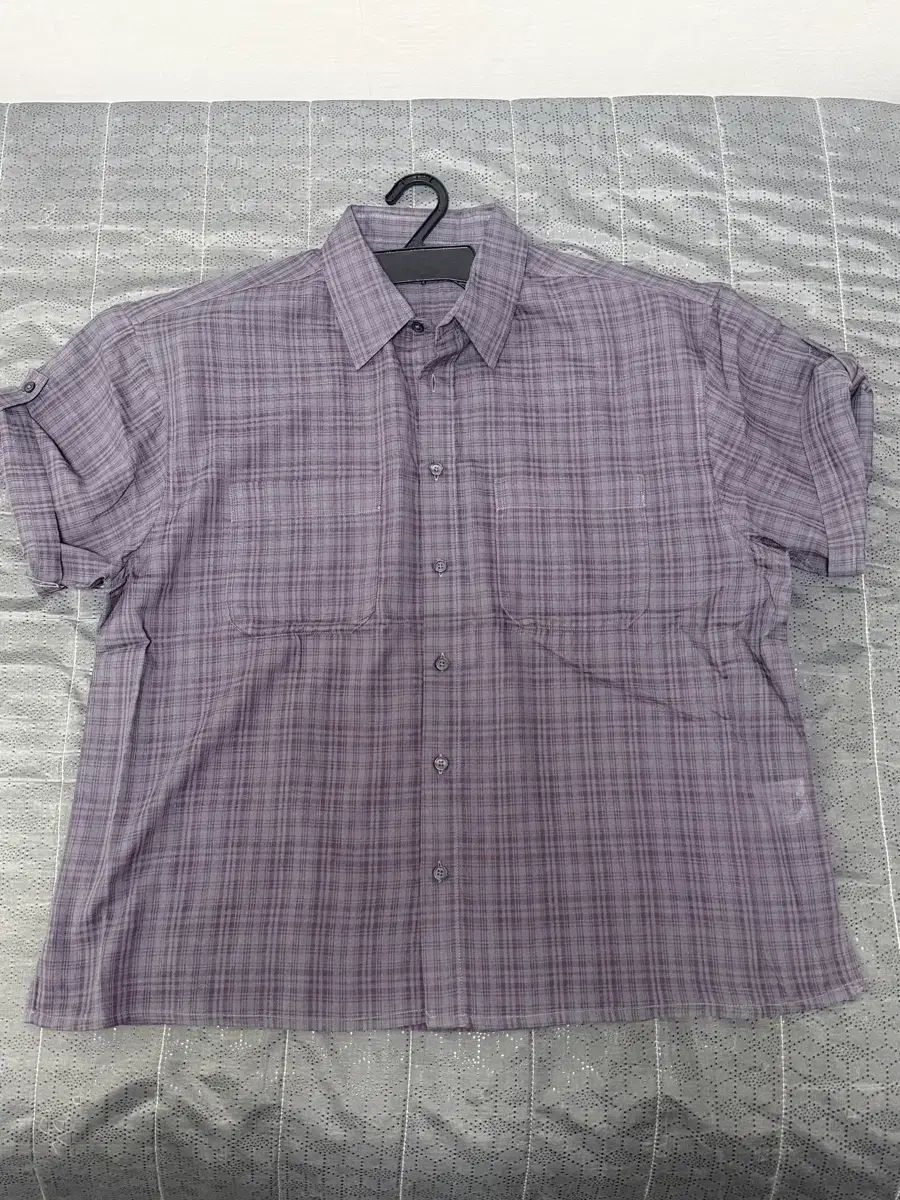 (新品) CHECKシャツ ロールアップ半袖シャツ 紫