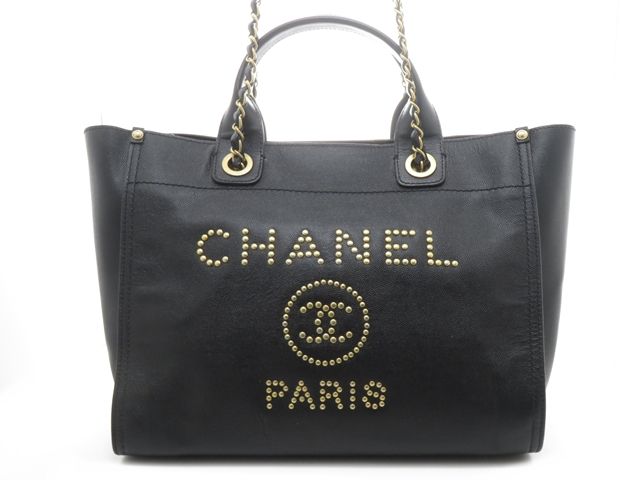 CHANEL シャネル バッグ スタッズロゴ ドーヴィルMM ブラック/GP キャビアスキン ﾊﾞｯｸﾞ ハンドバッグ マットキャビアスキン ブラック ブラック レディース【中古】