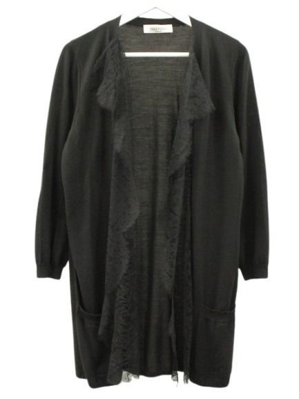ヴァレンティノ ヴァレンチノ VALENTINO ロング カーディガン ニット レース ブラック 黒 ウール シルク カシミヤ トップス