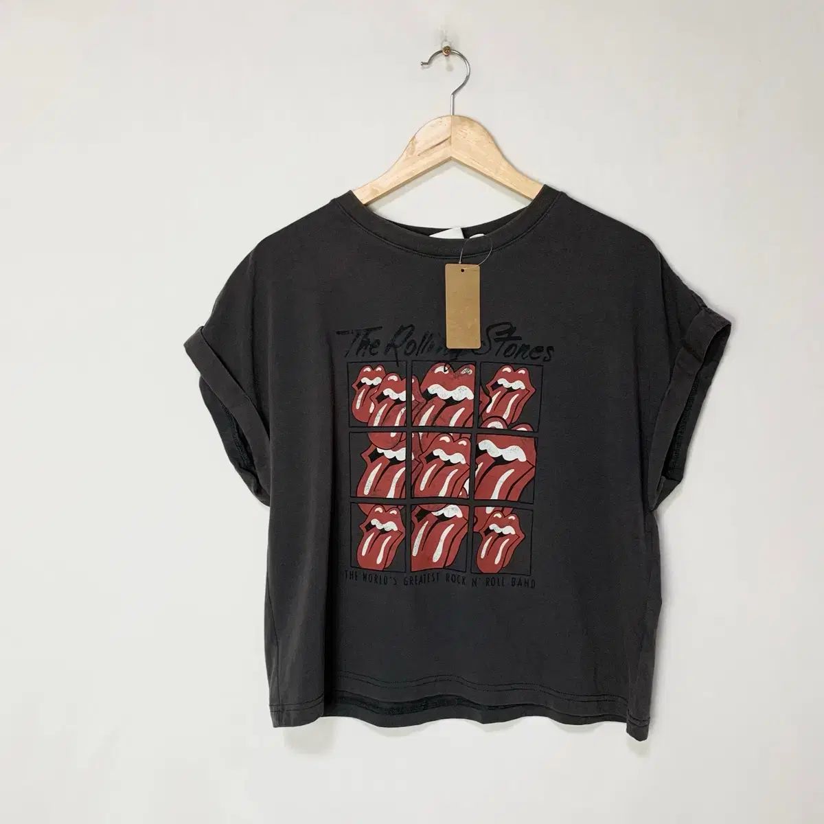 ローリングストーンズ × GU コラボ ロールアップ半袖 プリンティング Tシャツ ヴィンテージ チャコール