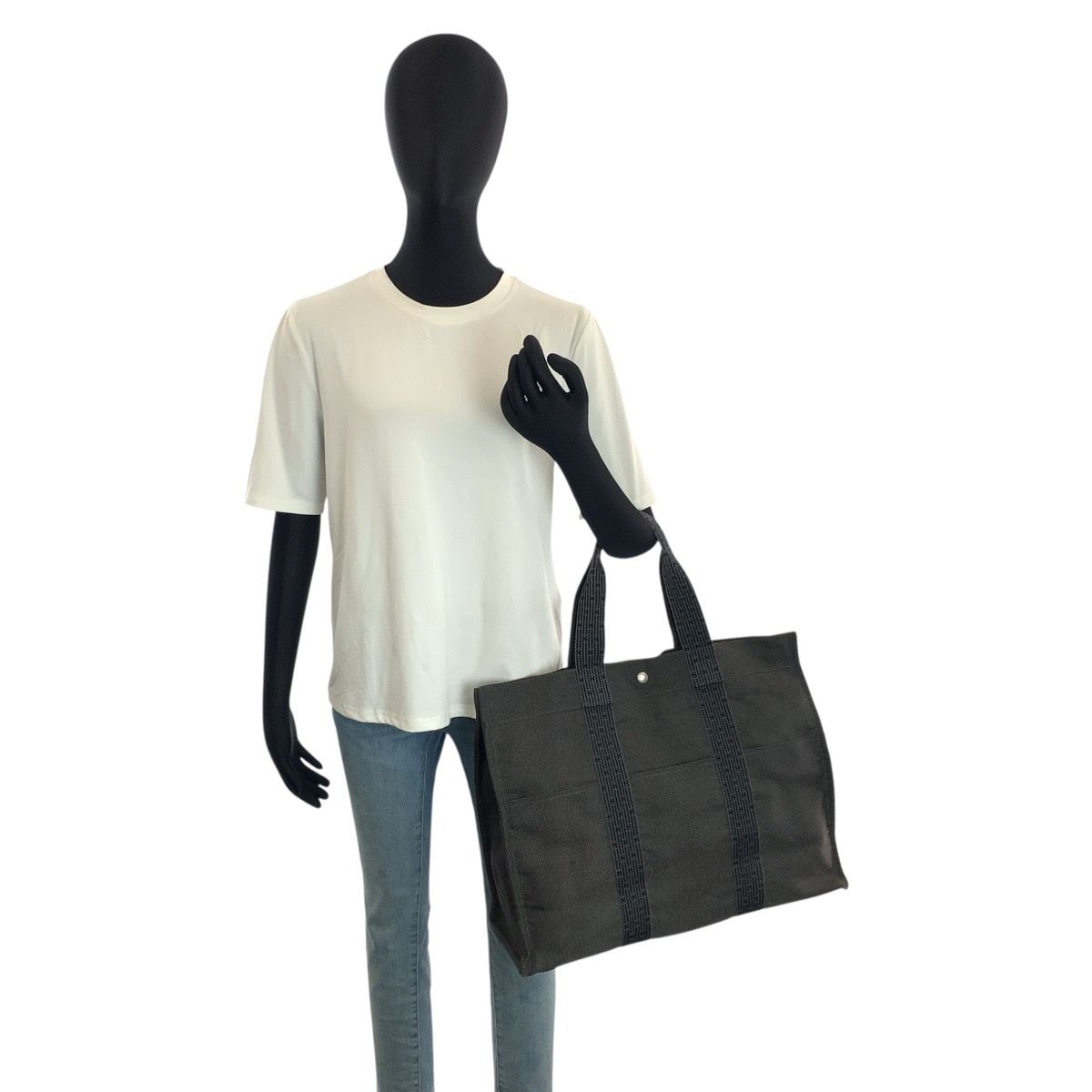 美品 HERMES エルメス エールラインGM グレー シルバー金具 ポリアミド 