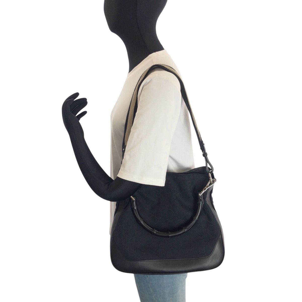 美品 GUCCI グッチ バンブー ブラック 黒 シルバー金具 GGキャンバス 