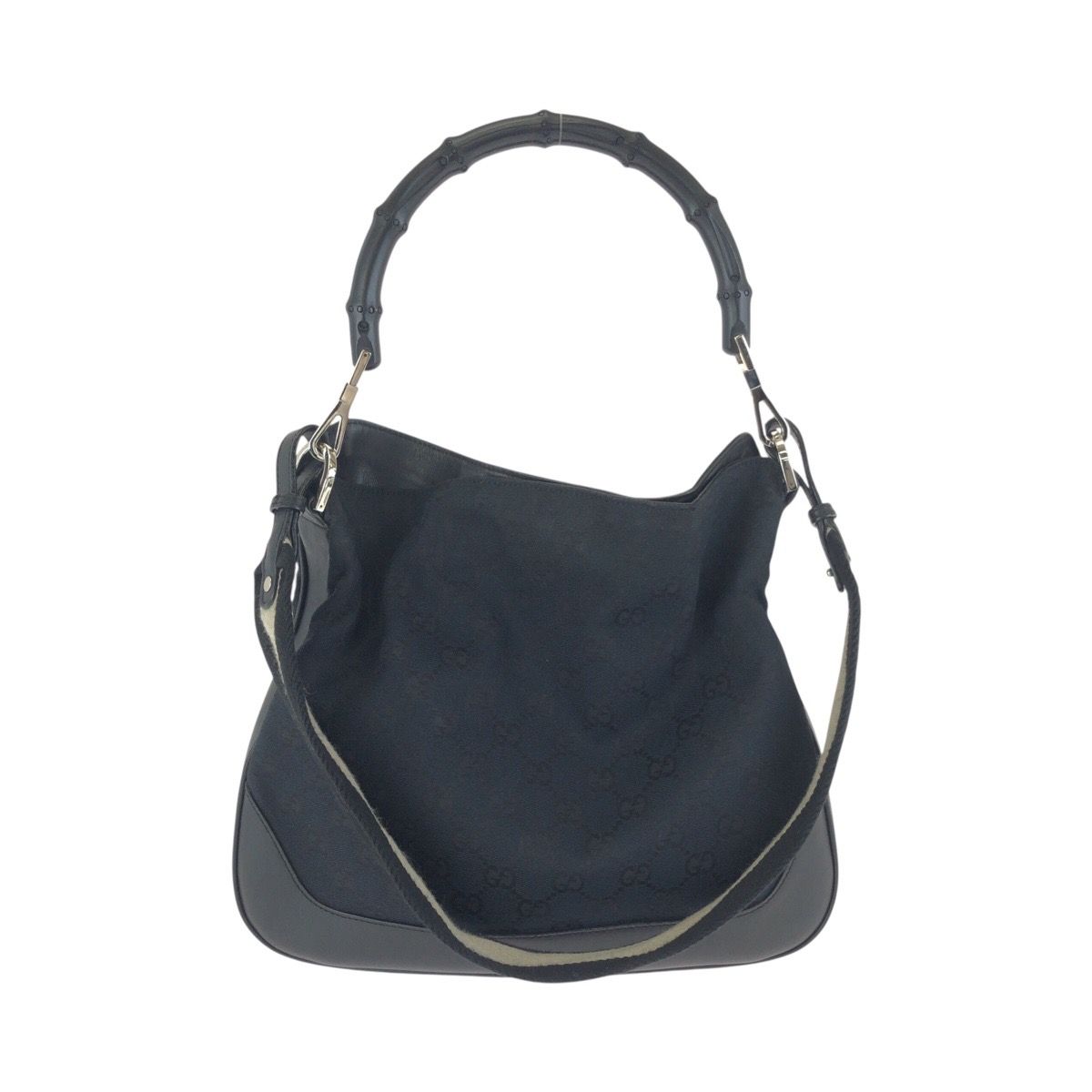 美品 GUCCI グッチ バンブー ブラック 黒 シルバー金具 GGキャンバス 