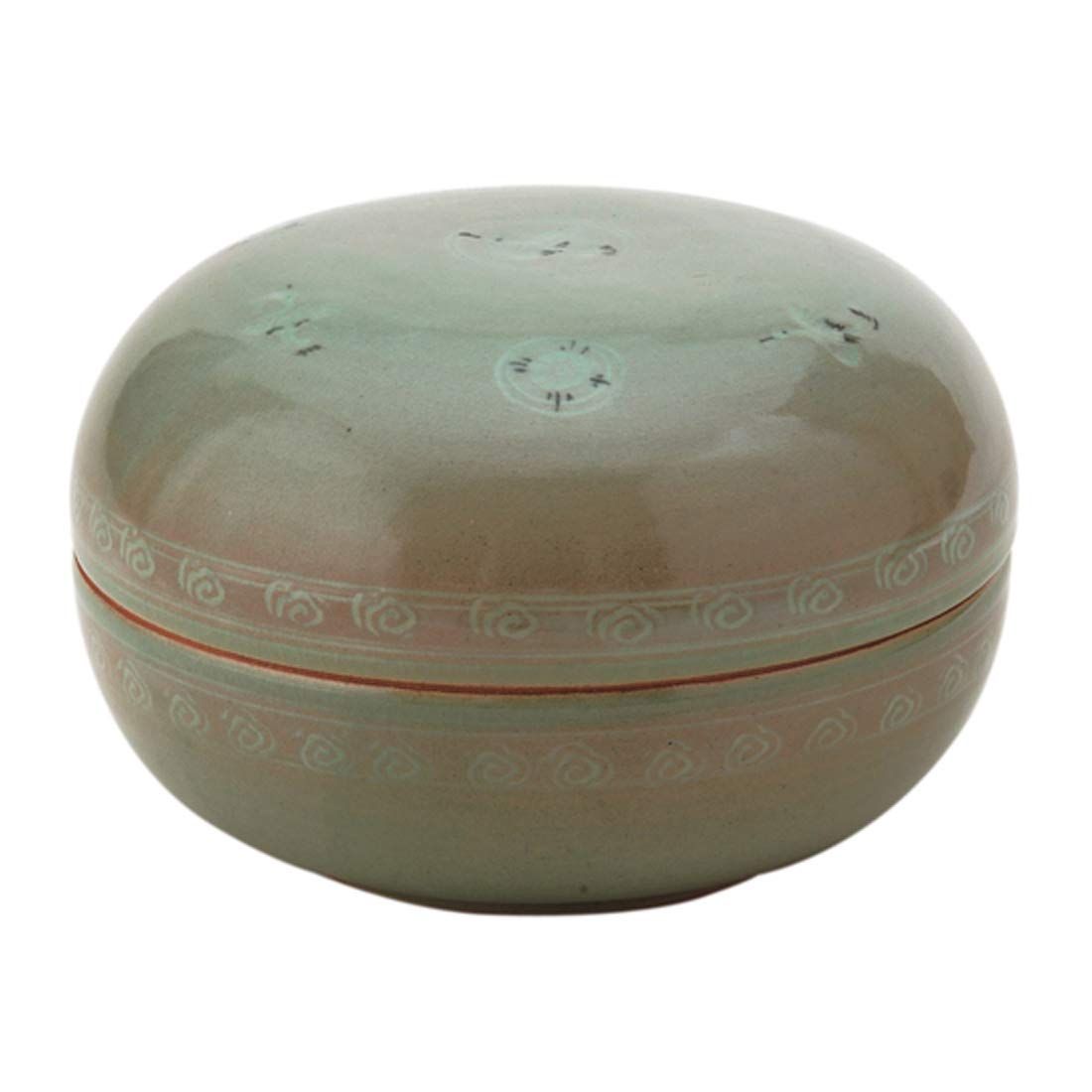 中村与平(Nakamura Yohei) 菓子器 青 サイズ:直径21.2x高さ14cm 食籠 青磁雲鶴 桐箱入