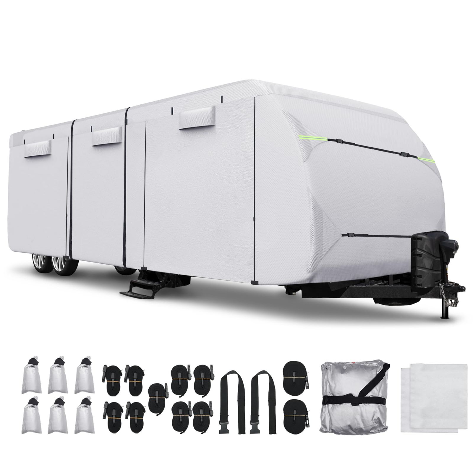 新品 uxcell 防水RVカバー RVトラベルトレーラー キャンピングトレーラー 22'-24' /732x267x274cm 風防UVキャンパーカバー全天候保護 防風ロープとガターカバー シルバートーン 210D厚手生地 梅雨対策 防炎 防塵 雪/強風/黄